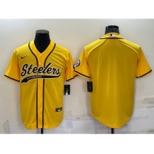 Men's Pittsburgh Steelers Blank Yellow With Patch Cool Base Stitched Baseball Jersey