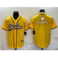 Men's Pittsburgh Steelers Gold Team Big Logo With Patch Cool Base Stitched Baseball Jersey