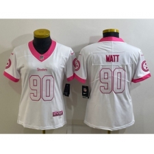 Women's Pittsburgh Steelers #90 TJ Watt White Pink Vapor Untouchaable Limited Stitched Jersey