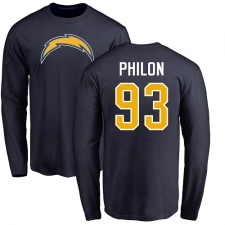 NFL Nike Los Angeles Chargers #93 Darius Philon Navy Blue Name & Number Logo Long Sleeve T-Shirt