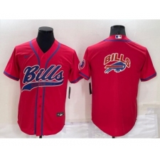Men's Buffalo Bills Red Team Big Logo With Patch Cool Base Stitched Baseball Jersey