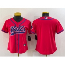 Women's Buffalo Bills Blank Red With Patch Cool Base Stitched Baseball Jersey(Run Small)