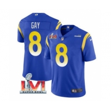 Men's Los Angeles Rams #8 Matt Gay Royal 2022 Super Bowl LVI Vapor Limited Stitched Jersey