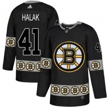 Men's Adidas Boston Bruins #41 Jaroslav Halak Authentic Black Team Logo Fashion NHL Jersey