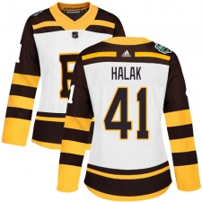 Women's Adidas Boston Bruins #41 Jaroslav Halak Authentic White 2019 Winter Classic NHL Jersey