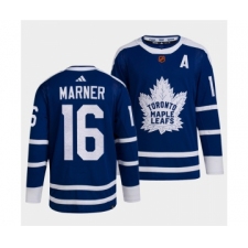 Men's Toronto Maple Leafs Black #16 Mitch Marner Blue 2022 Reverse Retro Stitched Jersey