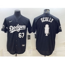 Men's Los Angeles Dodgers #67 Vin Scully Black White Big Logo With Vin Scully Patch Stitched Jersey