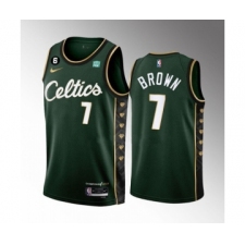 Men's Boston Celtics #7 Jaylen Brown Green 2022-23 City Edition No.6 Patch Stitched Basketball Jersey