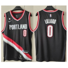 Men's Portland Trail Blazers #0 Damian Lillard Black With No.6 Patch Stitched Basketball Jersey
