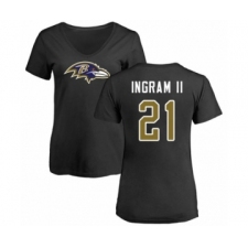 Football Women's Baltimore Ravens #21 Mark Ingram II Black Name & Number Logo T-Shirt