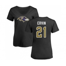 Football Women's Baltimore Ravens #21 Tyler Ervin Black Name & Number Logo T-Shirt