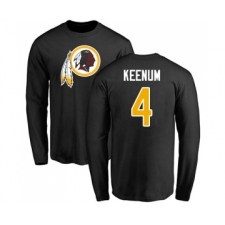 Football Washington Redskins #4 Case Keenum Black Name & Number Logo Long Sleeve T-Shirt
