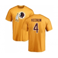 Football Washington Redskins #4 Case Keenum Gold Name & Number Logo T-Shirt