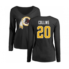Football Women's Washington Redskins #20 Landon Collins Black Name & Number Logo Long Sleeve T-Shirt