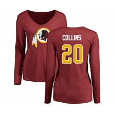 Football Women's Washington Redskins #20 Landon Collins Maroon Name & Number Logo Long Sleeve T-Shirt