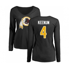 Football Women's Washington Redskins #4 Case Keenum Black Name & Number Logo Long Sleeve T-Shirt