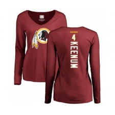 Football Women's Washington Redskins #4 Case Keenum Maroon Backer Long Sleeve T-Shirt