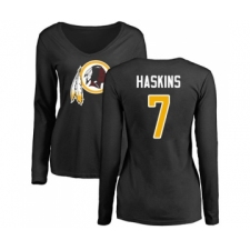 Football Women's Washington Redskins #7 Dwayne Haskins Black Name & Number Logo Long Sleeve T-Shirt