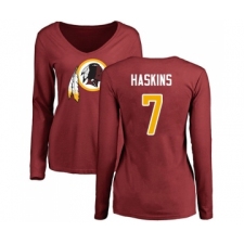 Football Women's Washington Redskins #7 Dwayne Haskins Maroon Name & Number Logo Long Sleeve T-Shirt