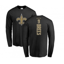 Football New Orleans Saints #9 Drew Brees Black Backer Long Sleeve T-Shirt