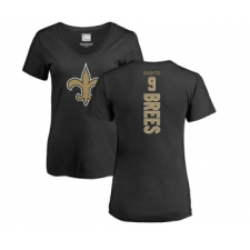 Football Women's New Orleans Saints #9 Drew Brees Black Name & Number Logo Slim Fit T-Shirt