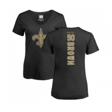Football Women's New Orleans Saints #90 Malcom Brown Black Backer Slim Fit T-Shirt