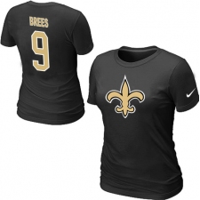 Nike New Orleans Saints #9 Drew Brees Name & Number Women's NFL T-Shirt - Black