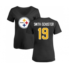Football Women's Pittsburgh Steelers #19 JuJu Smith-Schuster Black Name & Number Logo Slim Fit T-Shirt