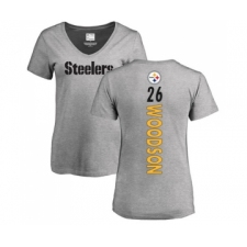Football Women's Pittsburgh Steelers #26 Rod Woodson Ash Backer V-Neck T-Shirt