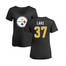 Football Women's Pittsburgh Steelers #37 Carnell Lake Black Name & Number Logo Slim Fit T-Shirt