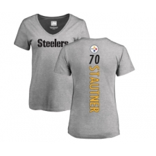 Football Women's Pittsburgh Steelers #70 Ernie Stautner Ash Backer V-Neck T-Shirt