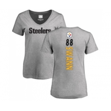 Football Women's Pittsburgh Steelers #88 Lynn Swann Ash Backer V-Neck T-Shirt