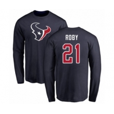 Football Houston Texans #21 Bradley Roby Navy Blue Name & Number Logo Long Sleeve T-Shirt