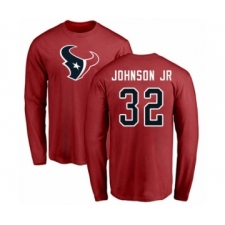 Football Houston Texans #32 Lonnie Johnson Red Name & Number Logo Long Sleeve T-Shirt