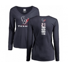 Football Women's Houston Texans #21 Bradley Roby Navy Blue Backer Long Sleeve T-Shirt