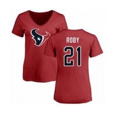 Football Women's Houston Texans #21 Bradley Roby Red Name & Number Logo T-Shirt