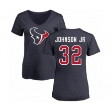 Football Women's Houston Texans #32 Lonnie Johnson Navy Blue Name & Number Logo T-Shirt