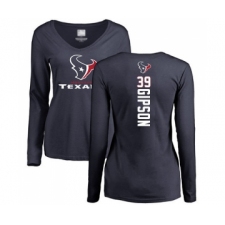 Football Women's Houston Texans #39 Tashaun Gipson Navy Blue Backer Long Sleeve T-Shirt
