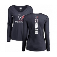 Football Women's Houston Texans #71 Tytus Howard Navy Blue Backer Long Sleeve T-Shirt