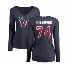 Football Women's Houston Texans #74 Max Scharping Navy Blue Name & Number Logo Long Sleeve T-Shirt