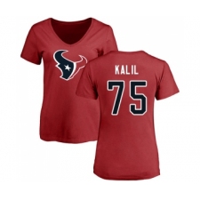 Football Women's Houston Texans #75 Matt Kalil Red Name & Number Logo T-Shirt