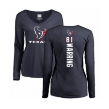 Football Women's Houston Texans #81 Kahale Warring Navy Blue Backer Long Sleeve T-Shirt