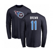 Football Tennessee Titans #11 A.J. Brown Navy Blue Name & Number Logo Long Sleeve T-Shirt