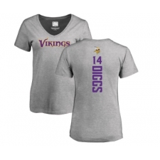 Football Women's Minnesota Vikings #14 Stefon Diggs Ash Backer V-Neck T-Shirt