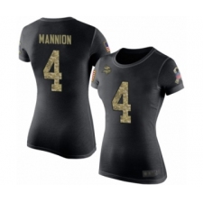 Football Women's Minnesota Vikings #4 Sean Mannion Black Camo Salute to Service T-Shirt