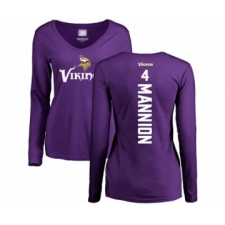 Football Women's Minnesota Vikings #4 Sean Mannion Purple Backer Slim Fit Long Sleeve T-Shirt