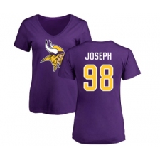 Football Women's Minnesota Vikings #98 Linval Joseph Purple Name & Number Logo Slim Fit T-Shirt