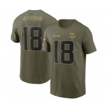 Men's Minnesota Vikings #18 Justin Jefferson 2021 Olive Salute To Service Football T-Shirt