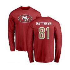 Football San Francisco 49ers #81 Jordan Matthews Red Name & Number Logo Long Sleeve T-Shirt