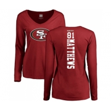 Football Women's San Francisco 49ers #81 Jordan Matthews Red Backer Long Sleeve T-Shirt